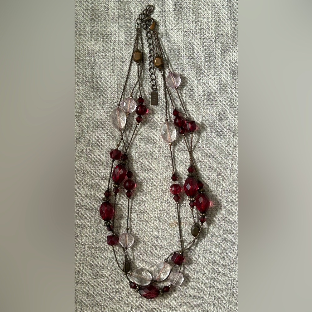 1928 3 strands statement necklace with purple and clear crystal beads